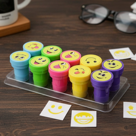 Emoticon Stamps 10 pieces in Round Shape Stamp (Multicolor / 10 Pc)