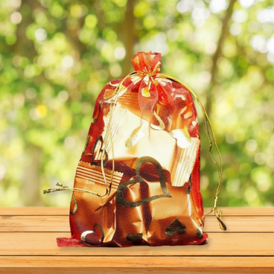 Net Fabric Drawstring Pouch – Ideal for Dry Fruits, Organza Shagun Potli (Mix Sizes & Design)