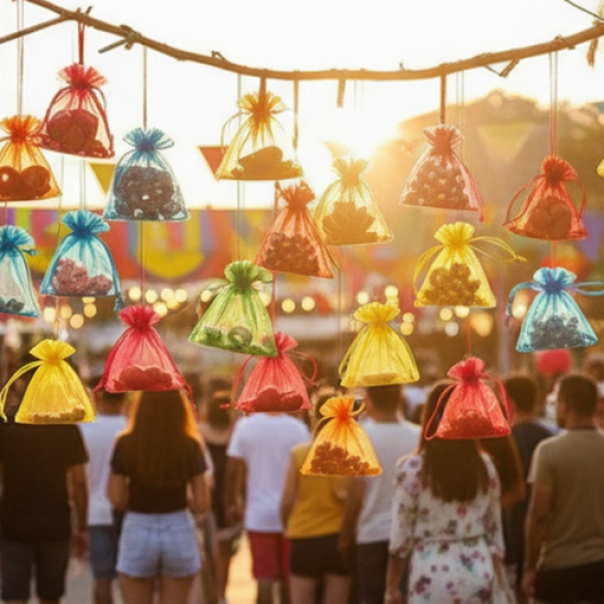 Organza Drawstring Gift Bags – Small Mesh Pouches for Wedding, Party & Festival Favors (50 Pcs Set)