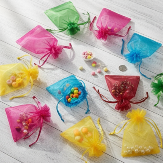 Organza Drawstring Gift Bags – Small Mesh Pouches for Wedding, Party & Festival Favors (50 Pcs Set)