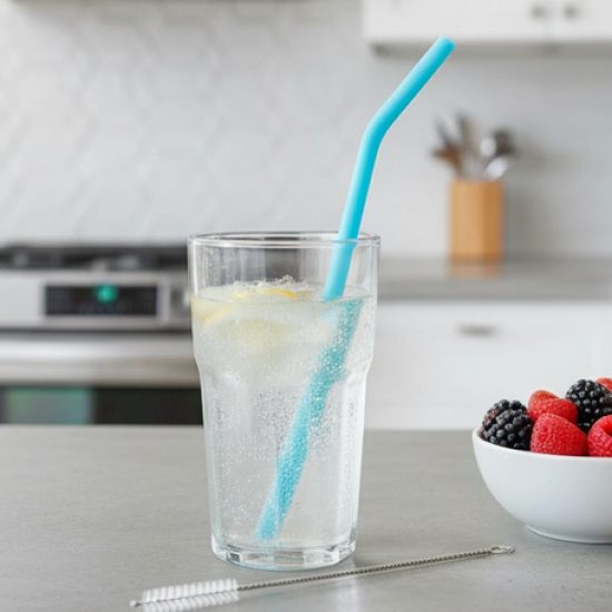 Reusable Silicone Straws Flexible Drinking Straws with Cleaning Brush (7 pc)