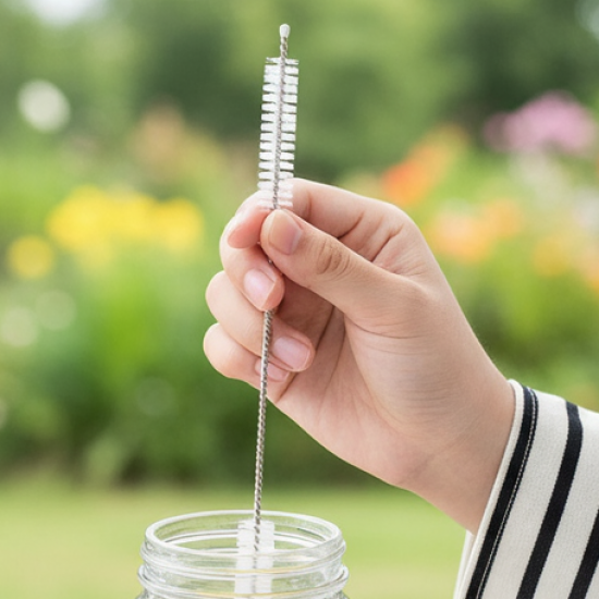 Stainless Steel Straw Cleaning Brush Drinking Pipe (20 Cm / 1 Pc)