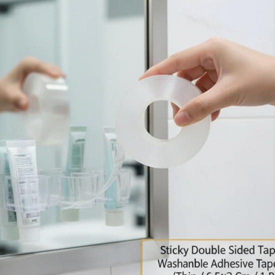Sticky Double Sided Tape Washable Adhesive Tape Reusable (Thin / 6.5×3 Cm / 1 Pc)