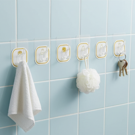 TRANSPARENT ADHESIVE WALL HOOK (6 PCS SET)