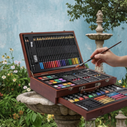 Artist Drawing & Painting Color Set ith Wooden Case (112 Pcs Approx)