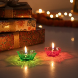 Colourful Reflection Diya Combo Plastic Candle Cup with Multi Shape, Diwali (12 Pcs Set)