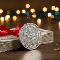 Ganesh Ji, Silver color Coin for Gift & Pooja | Silver Coin | Silver Coin / Diwali Gift (1 Pc / (Metal is not silver)